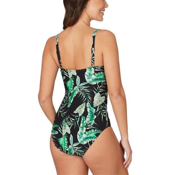 Niptuck Green‎ Jungle Tropical Ruched Wrap 1pc Moderate Coverage Swimsuit sz 6 - Picture 3 of 12